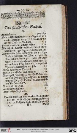 Register der fürnehmsten Sachen