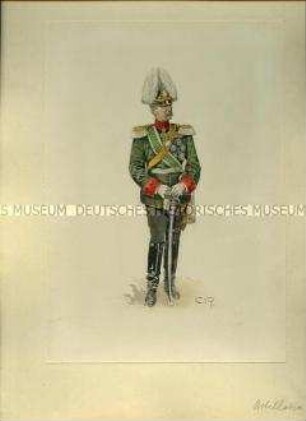 Uniformdarstellung, Offizier der Artillerie in Parade-Uniform, Sachsen, um 1900.