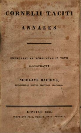 Cornelii Taciti opervm qvae svpersvnt, 1. Annales