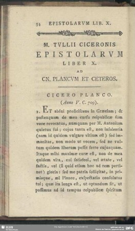 Epistolarum Liber X. Ad Cn. Plancum Et Ceteros