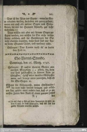 Ehe-Viertel-Stunde, Sonntags, den 26. Mertz, 1747