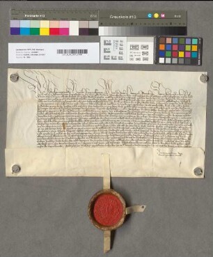 König Friedrich IV. bestätigt und erneuert dem Erzbischof Dietrich von Köln die von seinen Vorfahren für das Erzstift erteilten Privilegien. d. Wien am nächsten Eritag nach dem Pfing. Tag.