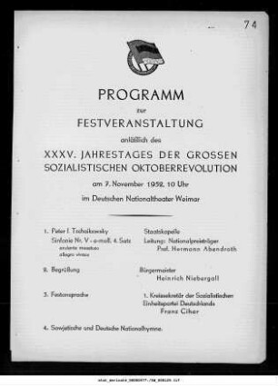 Festveranstaltung anläßlich des XXXV. Jahrestages der Großen Sozialistischen Oktoberrevolution