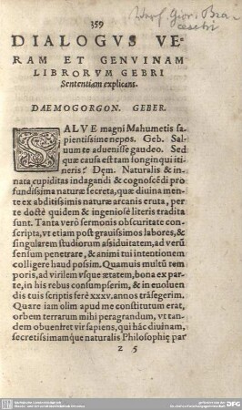 Dialogus Veram et Genuinam Librorum Gebri Sententiam explicans.