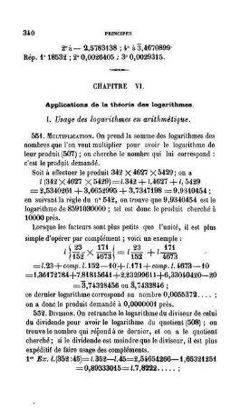 Chapitre VI. Applications de la théorie des logarithmes.
