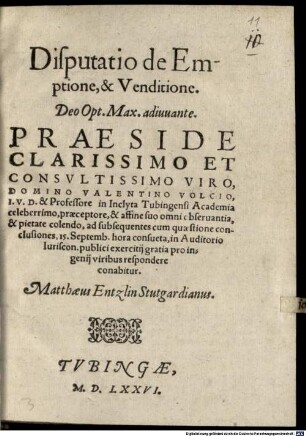 Disputatio de Emptione, & Venditione