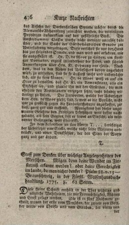 Stoff zum Denken über wichtige Angelegenheiten des Menschen.
