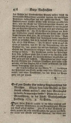 Stoff zum Denken über wichtige Angelegenheiten des Menschen.