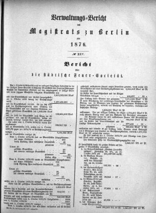 No. XXV. Bericht über die städtische Feuer-Societät