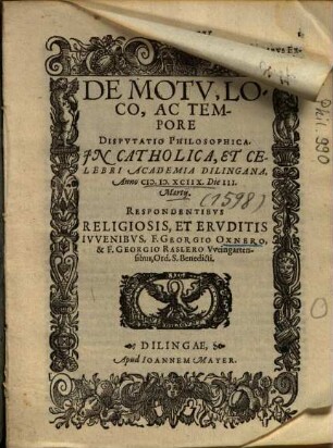 De Motv, Loco, Ac Tempore Dispvtatio Philosophica