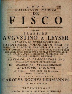 Dissertatio ivridica de fisco