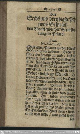 Das Sechs und dreyßigste Passions-Gespräch von Christi endlicher Verurtheilung für Pilato