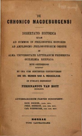 De chronico Magdeburgensi dissertatio historica