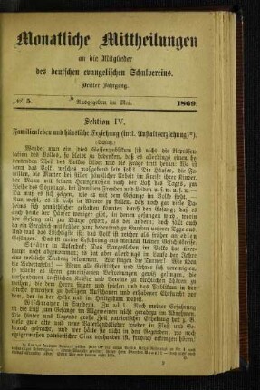 Sektion IV. Familienleben und häusliche Erziehung : (incl. Anstaltserziehung) ; (Schluß)