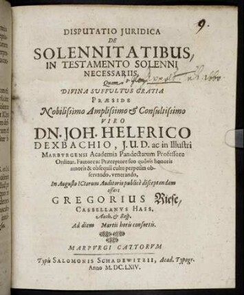 Disputatio Iuridica De Solennitatibus In Testamento Solenni Necessariis