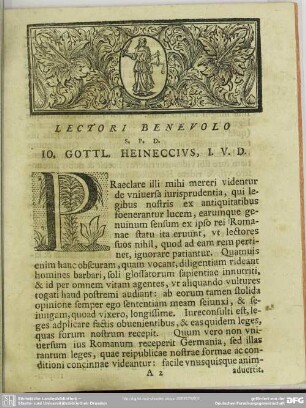 Lectori Benevolo S. P. D. Io. Gottl. Heineccius, I.V.D.