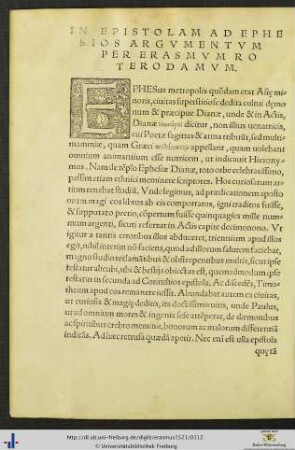 Epistola Ad Ephesios cum Argumento
