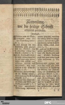 Anweisung, wie die heilige Schrifft erbaulich zulesen sey