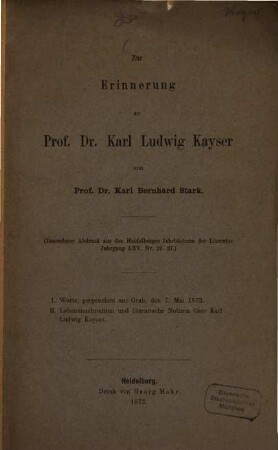 Zur Erinnerung an Prof. Dr. Karl Ludwig Kayser