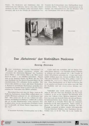 8/9: Das "Geheimnis" der Sixtinischen Madonna