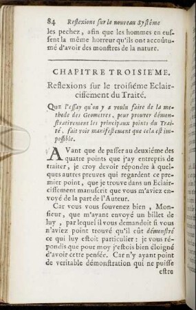Chapitre Troisie'me. Reflexions sur le troisiéme Eclaircissement du Traité.