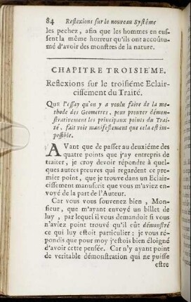 Chapitre Troisie'me. Reflexions sur le troisiéme Eclaircissement du Traité.