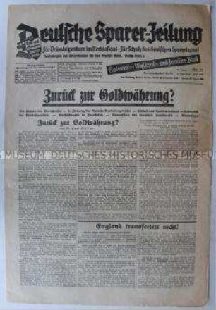 Finanzpolitische Fachzeitung "Deutsche Sparer-Zeitung" zu Spekulationen um die Goldwährung