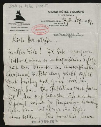 Brief an Werner Wolffheim : 10.12.1909-27.12.1909