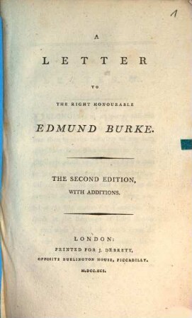 A letter to the right honourable Edmund Burke