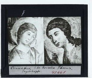 Cimabue, Santa Trinita Maestà (Florenz Uffizien 00134049),Duccio, Madonna Rucellai (Florenz Uffizien 00284543) : Detailsvergleich: Engelköpfe