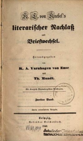 K. L. von Knebel's literarischer Nachlaß und Briefwechsel. 2