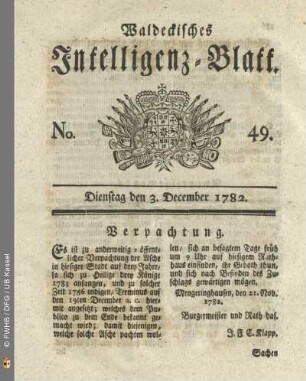 No. 49, Dienstag den 3. December 1782