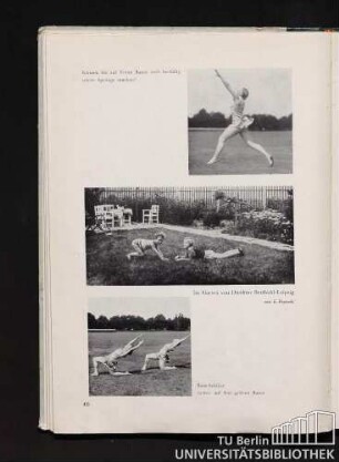 Können Sie auf Ihrem Rasen auch barfüßig solche Sprünge machen? / Im Garten von Direktor Berthold - Leipzig von E. Pepinski / Bode-Schüler turnen auf dem grünen Rasen