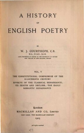 A history of English poetry, 5