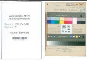 Entnazifizierung Bernhard Frerker , geb. 13.03.1895 (Versicherungsagent)