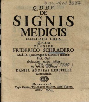 De Signis Medicis Exercitatio .... 3