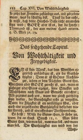Das sechzehende Capitul. Von Wohlthätigkeit und Freygebigkeit.