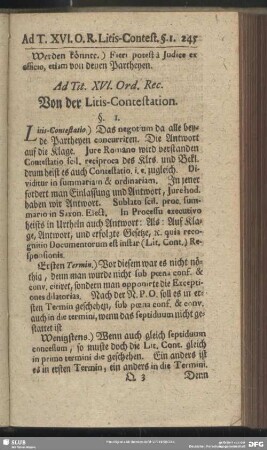 Ad Tit. XVI. Ord. Rec. Von der Litis-Contestation