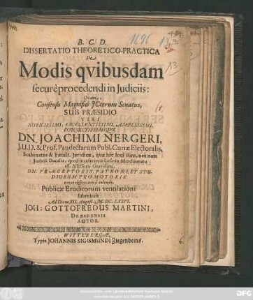 Dissertatio Theoretico-Practica De Modis quibusdam secure procedendi in Iudiciis