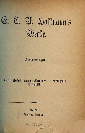 E. T. A. Hoffmann's Werke : Nebst biograph. Nachrichten über d. Verfasser, 13