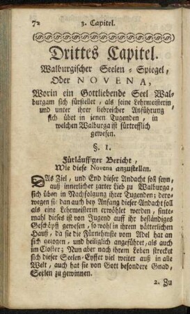 Drittes Capitel. Walburgischer Seelen-Spiegel, Oder Novena, Worin ein Gottliebende Seel Walburgam sich fürstellet,[...]