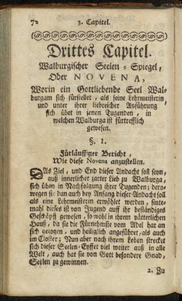 Drittes Capitel. Walburgischer Seelen-Spiegel, Oder Novena, Worin ein Gottliebende Seel Walburgam sich fürstellet,[...]