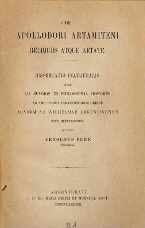 De Apollodori Artamiteni reliquiis atque aetate
