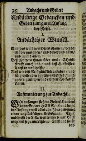 Andächtige Gedancken und Gebett zum guten Anfang der Reise.