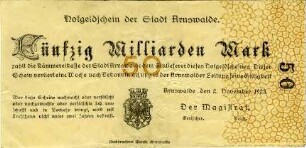 Arnswalde, Stadt: 50 Milliarden Mark 1923