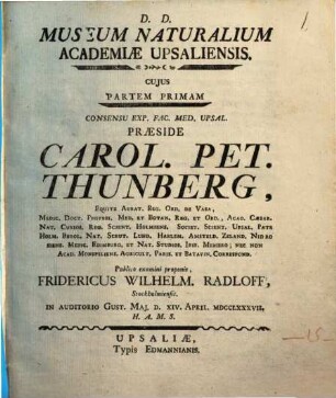 Museum Naturalium Academiae Upsaliensis, 1
