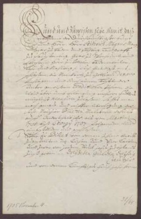 Bestandsbrief über die Gottesauer Meierei zwischen der Landesherrschaft und Melchior Billeten.