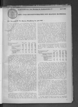 Der Seeverkehr des Hafens Hamburg im Juli 1937