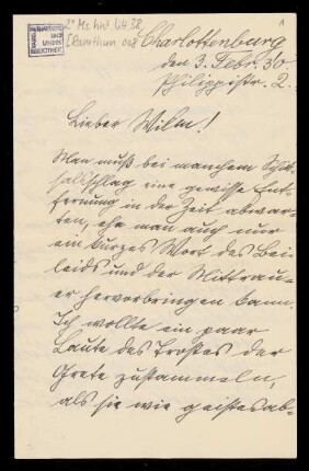 Brief von Reinhold Ramthun an Wilhelm Schwaner