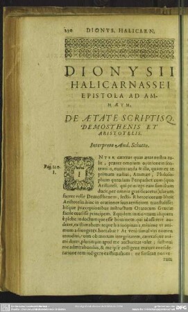 Dionysii Halicarnassei Epistola Ad Ammaeum
